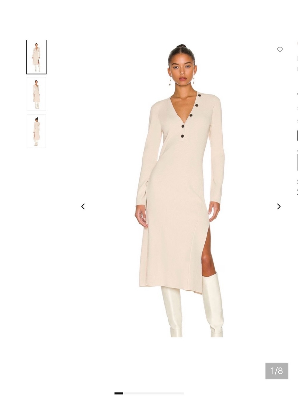 Frame Denim Cream Long-Sleeve V-Neck Midi Dress with Button Detail
